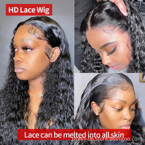 FREE Ship 13X4 water wave wig Glueless hd lace wig Vendor Unprocessed Brazilian pre plucked real human hair wig